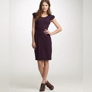 J. Crew Dark Purple Sheath Dress with Flutter Cap Sleeves